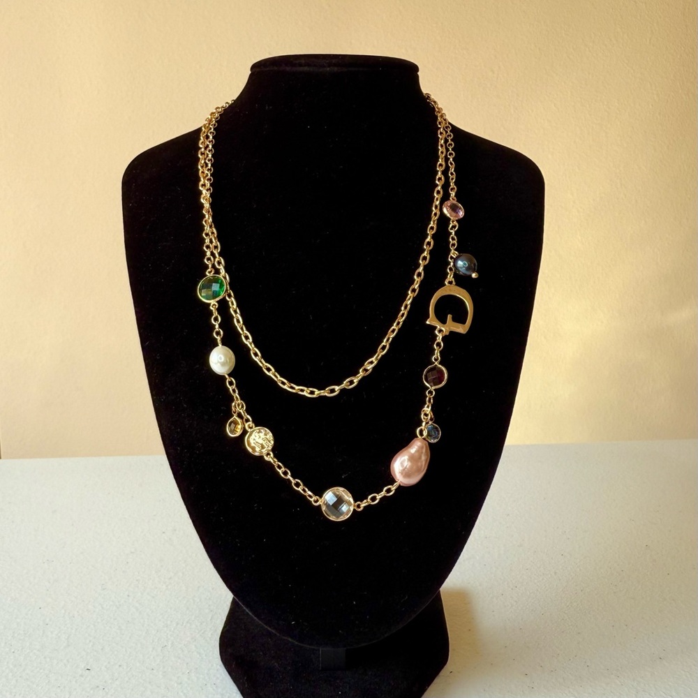 Guess layered Gold Multi-Color Pendant Necklace